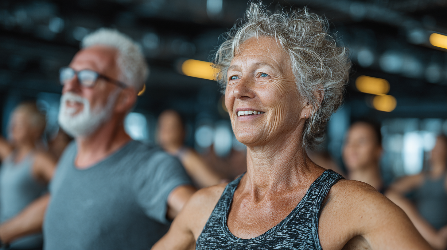 Grupa seniorów wykonująca ćwiczenia w parku